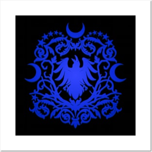 Blue Moon Raven Damask Posters and Art